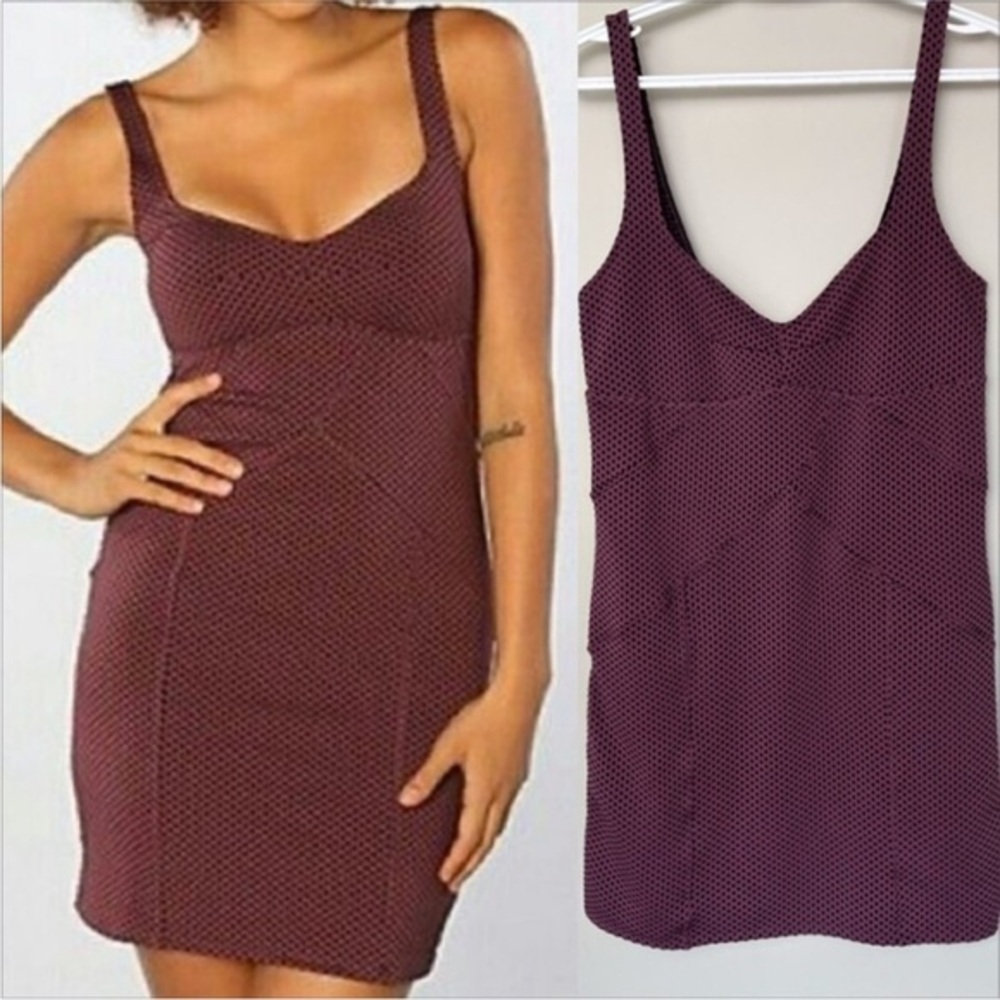 Intimately Free People BodyCon Purple Black Polkadot Mini Dress L